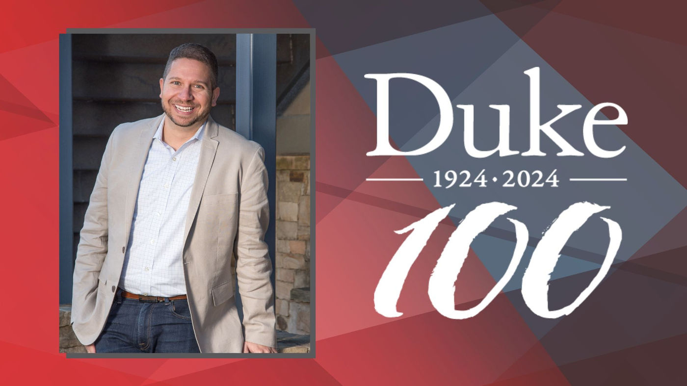 Image of co-founder Luke Maslow with text showing Duke 1924 - 2024 and 100